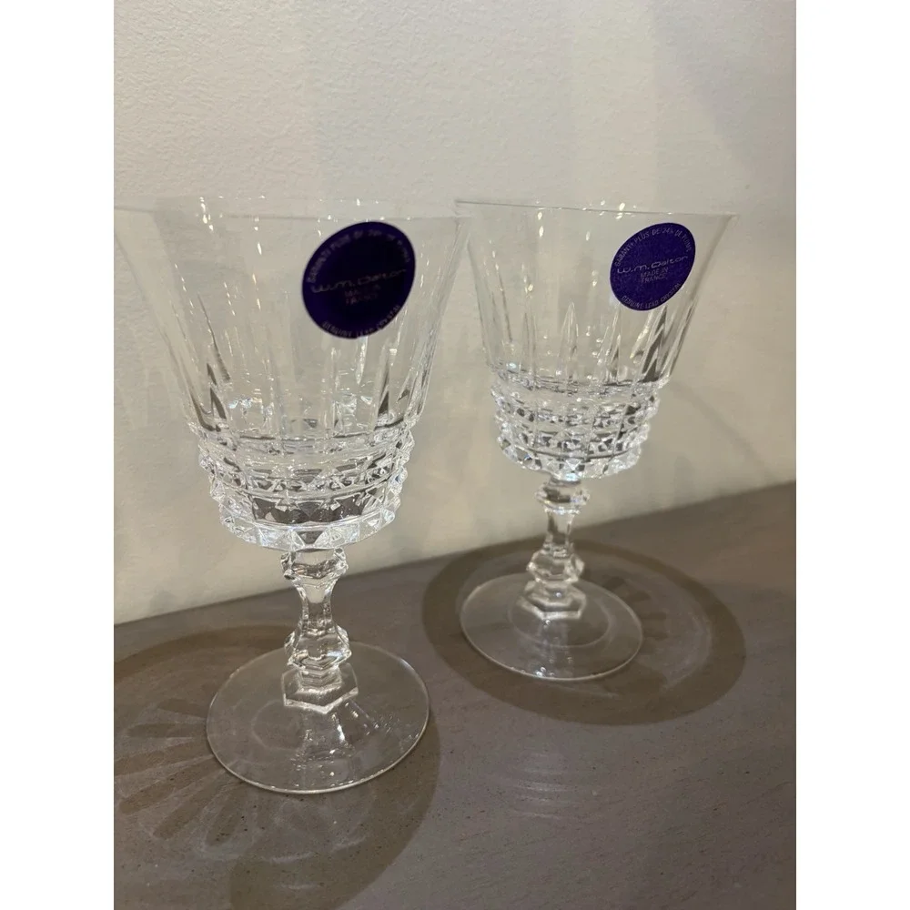 Vintage W.M Dalton 24% French Lead Crystal 2 Goblets Original Stickers On Them
